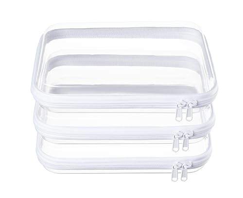 White 3M Clear Hard Shell Zipper Pouches - Medium Organizers, Pack of 3