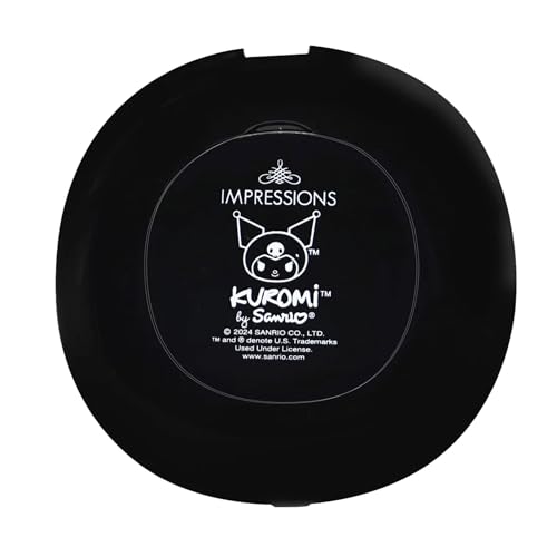 Impressions Vanity Kuromi Portable Round LED Compact Mirror for Purse, Lighted Travel Makeup Mirror with 3X Magnification, Daylight LED Lighting, Adjustable Brightness and Soft Touch Sensor