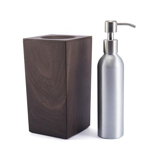 Square Massage Oil Warmer - Leak-Proof Aluminum Bottle, 8.5 Fl.Oz, 140°F Max - Modern Wood-Grain Design for Spa & Salon