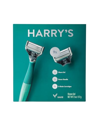 Men's Shaving Kit with Razor Handle, 9 Blade Refills & Shave Gel