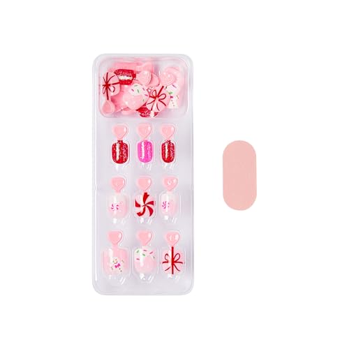 KISS imPRESS MINI Holiday Press On Nails for Kids, ¡®Frostsnow¡¯, Pink, Child Size, Squoval Shaped, Mess-Free, Mom Approved, Non-Toxic, Breakaway Application Tabs, Nail File, 20 Fake Nails