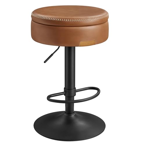 Adjustable Bar Stool with Storage - 360° Swivel, Height Adjustable, Caramel Brown
