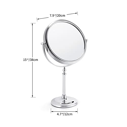 8-Inch Double-Sided Makeup Mirror with 10X & 1X Magnification, 360 Swivel Desktop Mirror