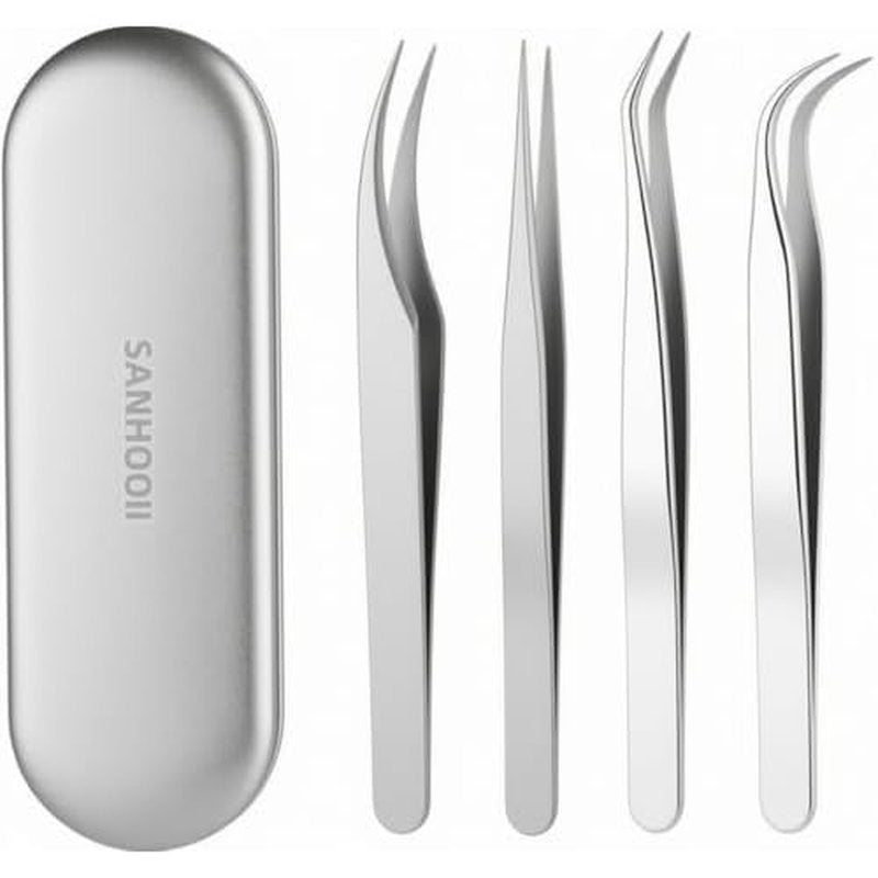 4in1 Precision Stainless Steel Tweezers For Eyelash Extensions, Hair Eyebrow Remove, Blackhead removal
