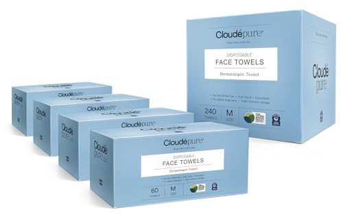 Disposable Face Towels - 240 Count, Thick, Soft, Eczema Friendly, Pack of 4 (60 Towels Each)