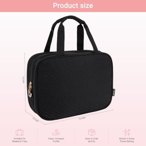 Travel Toiletry Bag with Multiple Compartments & Hanging Hook - Black