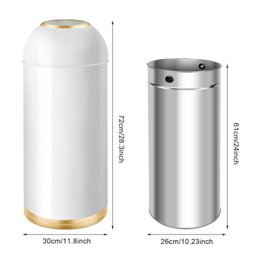 Huaqinglian White Gold 9 Gallon Stainless Steel Commercial Trash Can - Round Open Top Waste Bin for Home & Business