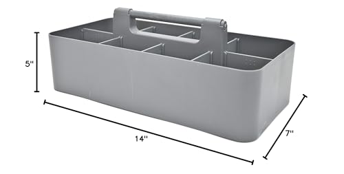 New Plastic Portable Makeup Organizer Caddy Tote Divided Basket Bin with Handle, for Bathroom Storage - Holds Blush Makeup Brushes, Made In USA (Orion Gray)