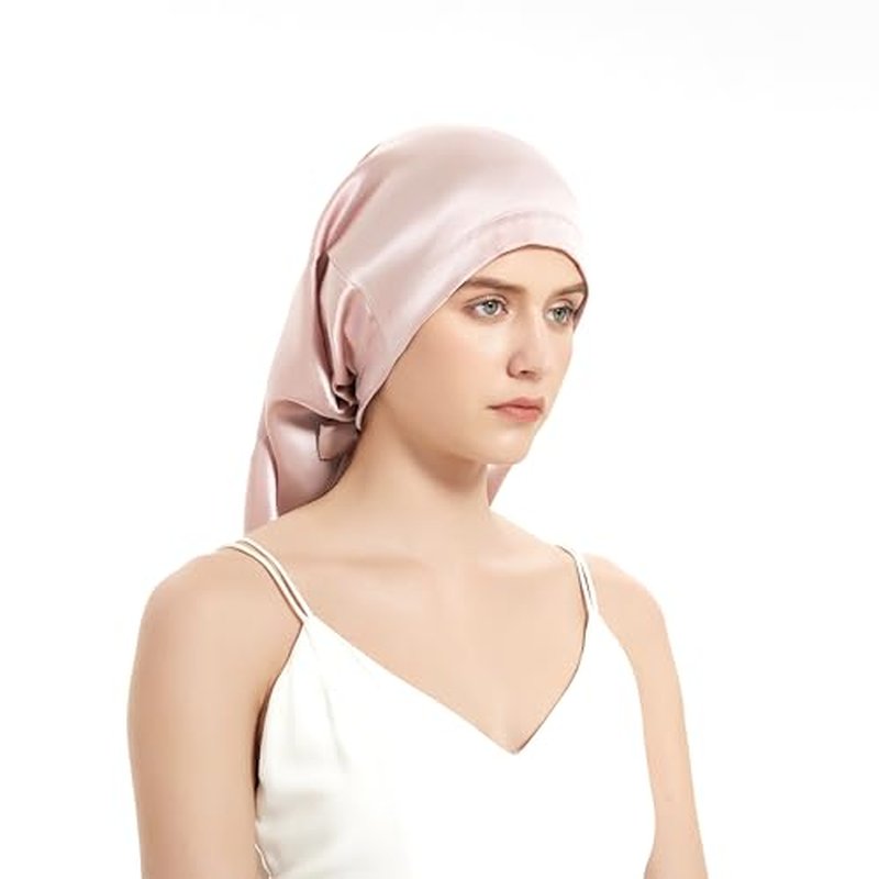 100% Real Mulberry 19 Momme Silk Bonnet -Tie Band Bonnet for Curly Hair - Silk Hair Wrap for Women Night Cap-Sleeping Cap
