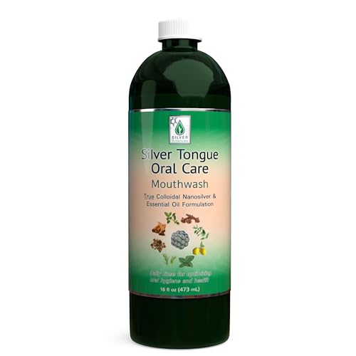 Silver Tongue Oral Care Colloidal Silver Mouthwash - 16 Fl Oz - All Natural, Vegan, Fluoride-Free, Essential Oil Blend