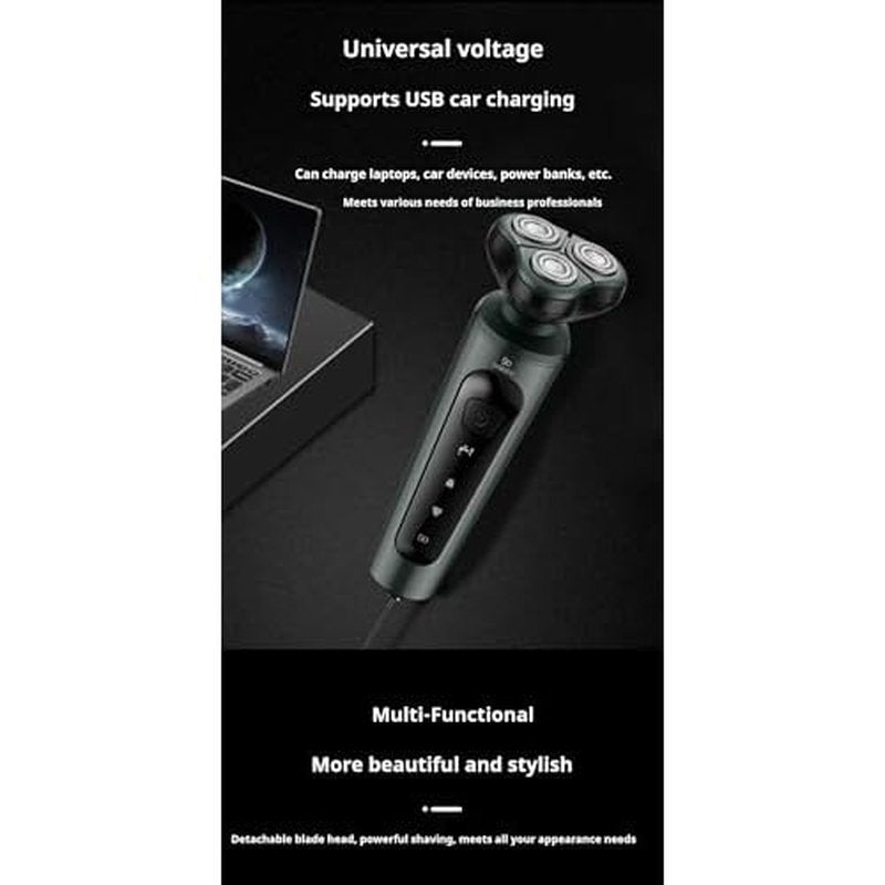 4-in-1 Electric Shaver for Men ? Rechargeable, Equipped with Trimmer, Facial Cleansing Brush & Nose Hair Cutter, Full-Body Washable, Rotary 3-Blade System, 90 Minutes of Runtime