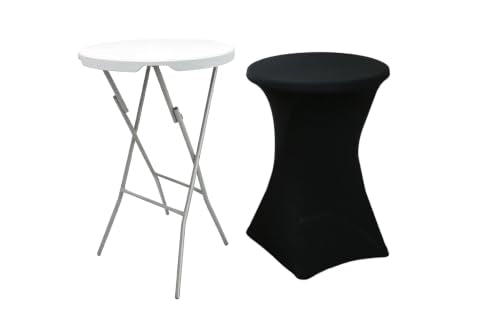 32-Inch High Top Folding Cocktail Table with Matching Tablecloth - 43in Tall