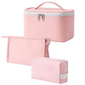 3 Pack Makeup Bag Sets Travel Large Toiletry Bag Portable Cosmetic Zipper Pouch with Brush Organizer Waterproof Small Storage Case for Women and Girls,Light Pink