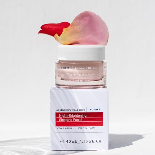 KORRES Wild Rose Skin Brightening Night Cream, Hydrating Face Moisturizer with Vitamin C, Hyaluronic Acid and Turmeric Extract, Overnight Facial Cream for Women with Tired, Depleted Skin, 40 ml