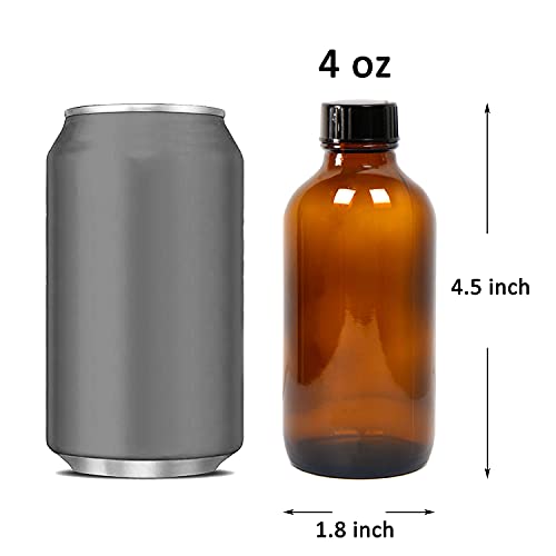 4 Ounce Amber Glass Bottles with Lids - Refillable Container for Essential Oils & Vanilla Extract - 16 Pack
