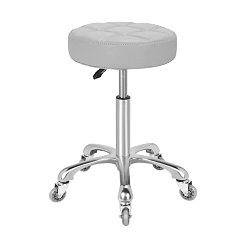 Grey Adjustable Swivel Bar Stool with Wheels - 22-30 Inch Height, 400 lb Capacity