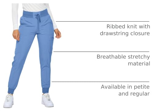 Monarch Uniforms Womens Ribbed Jogger Scrub Pants - Medium Petite Ceil Blue
