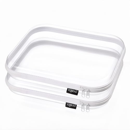 YQBRAO 2-Piece Large Clear Hard Shell Zipper Case Set White - Travel & Storage Organizer