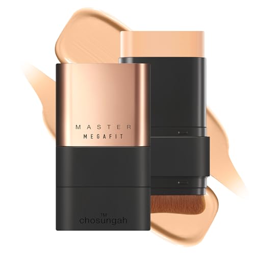 Mega Fit Master Glow Stick Foundation with Brush, 120H Long Lasting Radiant Coverage, All-in-One Stick for Easy Application, K-Beauty, Shade 23, 0.56oz (02 Sand Beige)