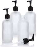 8 oz Frosted Glass Boston Round Bottle with Black Lotion Pump - 4 Pack