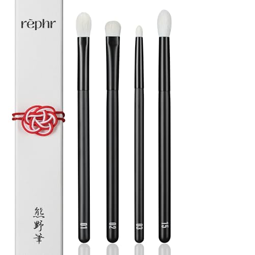 rephr The Core Eye Set ? 4 Natural Goat Hair Makeup Brushes for Blending, Shading, Detail & Crease, Handmade in Kumano, Japan