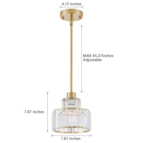 Gold Clear Pendant Lights 2 Pack - Adjustable Brass Modern Kitchen Island Fixtures