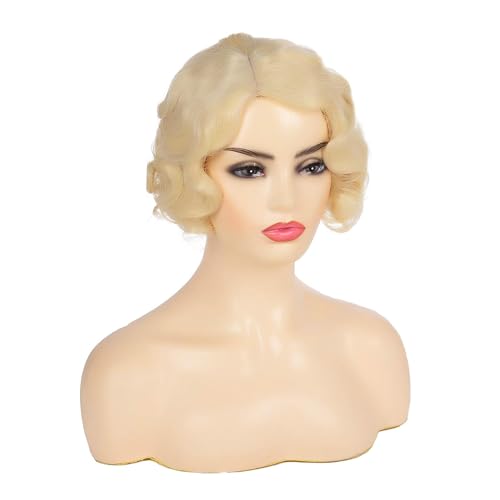 Blonde Short Curly Wig for Women 1920s Costume Halloween Cosplay with Cap - Variation of THIS listing