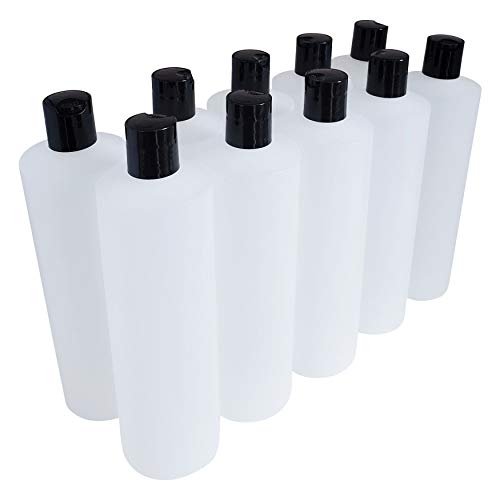 16oz Reusable HDPE Plastic Squeeze Bottles with Black Press Cap - Multi-Purpose, Food Safe, Bulk Pack of 10
