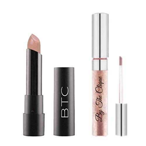By The Clique Blushing Bride Premium Nude Lipstick and Champagne Glitter Gloss Top Coat Bundle