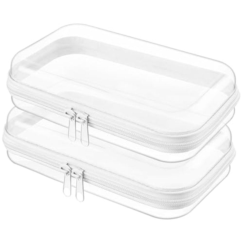 Clear Hard Shell Zipper Case,Clear Toy Storage Pouch,Waterproof Transparent Organizer Comestic Case for Travel, Office, Home(White, 2*S)