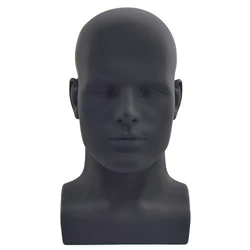 Male Mannequin Head Display Stand for Wigs Hats & Jewelry - Matte Black