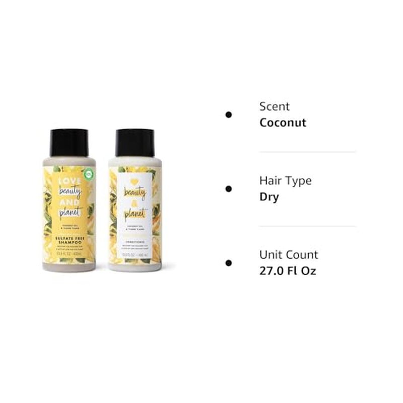 Love Beauty and Planet Coconut Oil & Ylang Hope and Repair Shampoo and Conditioner for Dry and Damaged Hair 2 Count, 13.5 oz each, Paraben , Silicone Free, Vegan