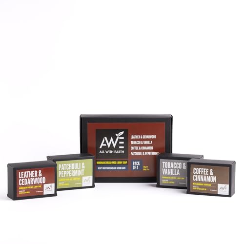 Men¡¯s Moisturizing Scrub Soap Set of 4 Handmade Natural Bars Rugged Masculine Scents Deep Cleanse Hydrate Nourish Face Beard Body (Option 2)