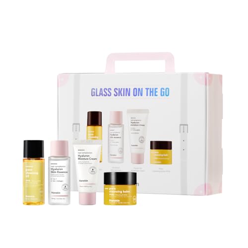 Glass Skin Travel Skincare Set - Hydrating Kit with PHA Cleansing Oil & Balm, Toner & Moisture Cream | TSA-Approved Mini