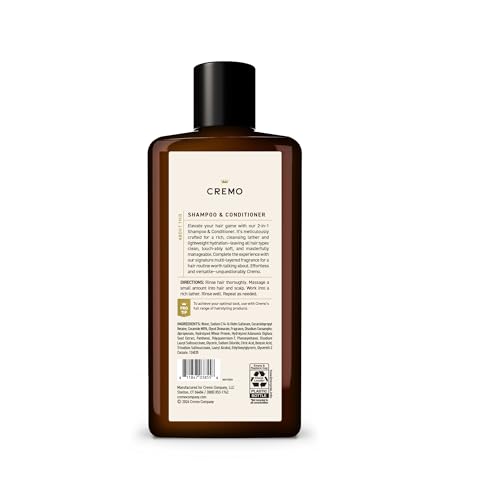 Cremo Italian Bergamot 2 in 1 Shampoo & Conditioner for Men, Notes of Italian Bergamot, Neroli Blossom, and Fresh Vetiver, 16 Fl Oz