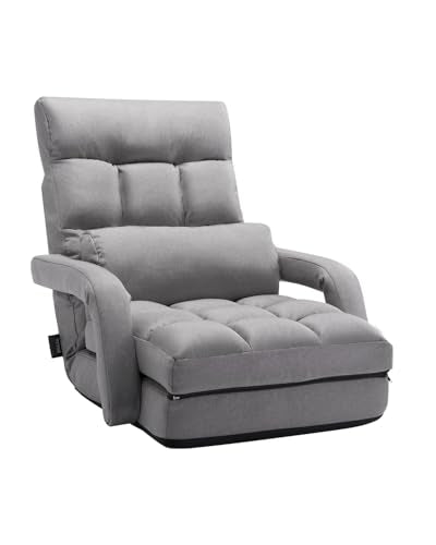 Gray VEVOR Floor Gaming Chair with Adjustable Backrest & Foldable Lounger