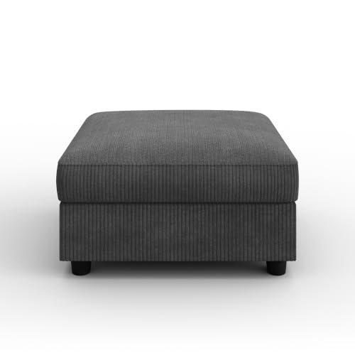 HONBAY Dark Grey Corduroy Ottoman with Storage, 27.6"D x 25.6"W x 17.7"H