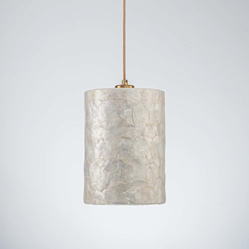 LumFurn D7in Gold Capiz Shell Chandelier - Adjustable Coastal Ceiling Light Fixture