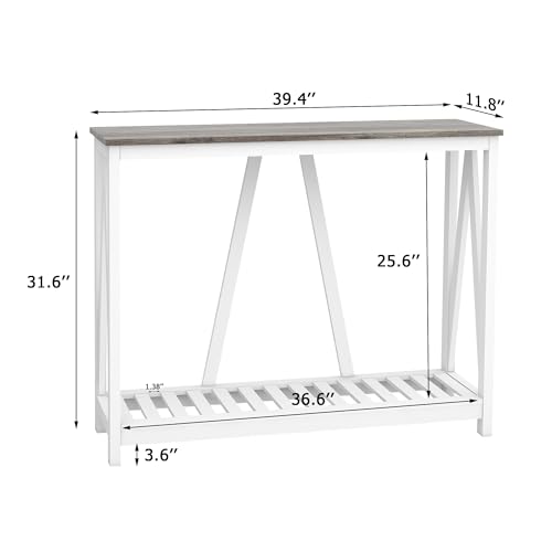 UYIHOME Oak Grey Farmhouse Entryway Console Table, 39-Inch Narrow Foyer Table with Shelf