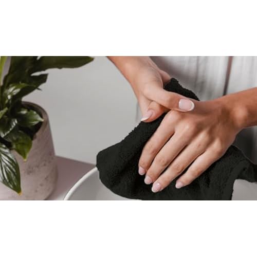 Avalon Towels Cotton Washcloths 24-Pack ? 12 x 12 Inch Black Super Soft & Absorbent Ring-Spun Cotton Wash Cloths for Face, Bath, Spa, Gym, Hotel & Cleaning