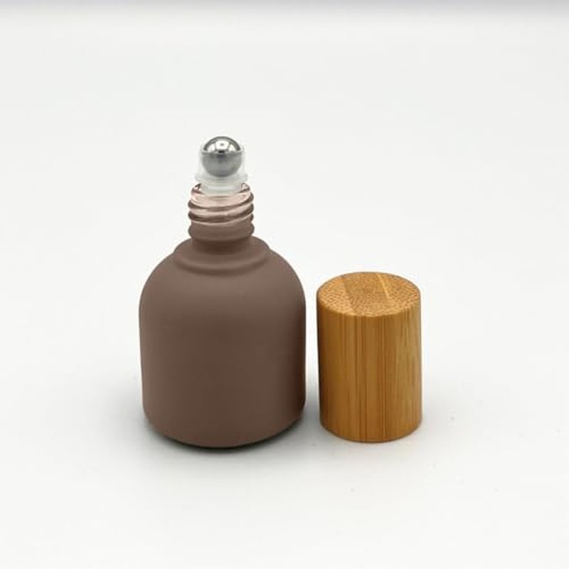 10ml Glass Roller Bottles with Bamboo Cap and Stainless Steel Ball for Essential Oils (Chocolate, Bamboo)