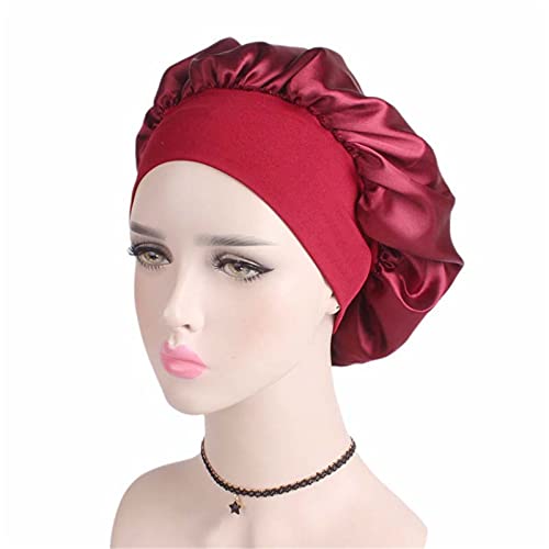 Qhome Luxury Wide Band Satin Bonnet Cap Comfortable Night Sleep Hat Hair Loss Cap
