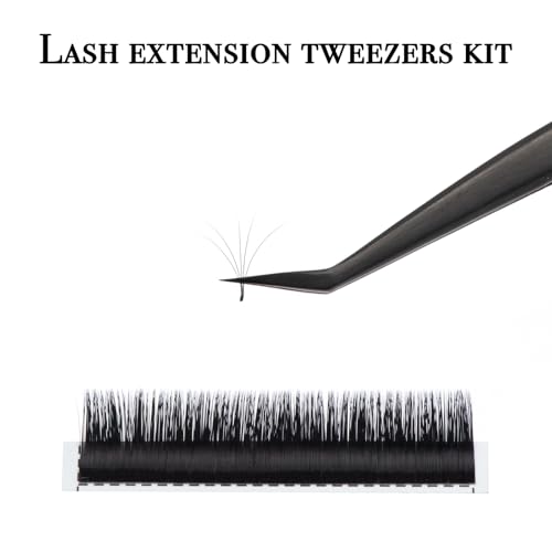 Eyelash Tweezers for Lash Extensions (Set of 4), Professional Lash Extension Tweezers Kit, Lash Tweezers for Mega Volume, Isolation & Classic False Lashes