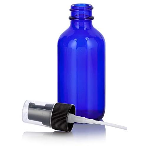 JUVITUS 2 oz Cobalt Blue Glass Boston Round Black Treatment Pump Bottle (24 Pack) + Travel Size Foamer for Soap