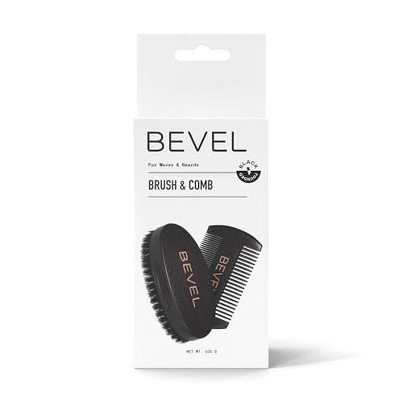 Bevel Beard Brush and Comb Set for Men ? Natural Boar Bristle Brush & Pearwood Comb with Travel Pouch ? Beard Grooming Kit for Shaping, Soften & Detangling Mustaches