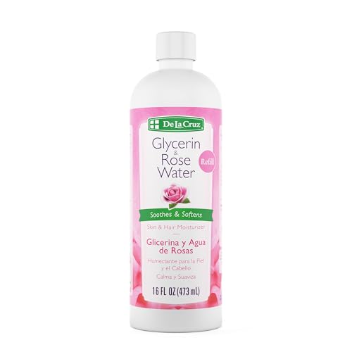De La Cruz Rose Water and Glycerin for Face Bundle ? Rosewater Facial Toner and Moisturizer for Skin and Hair - 8 fl oz + 16 fl oz Refill Bottle