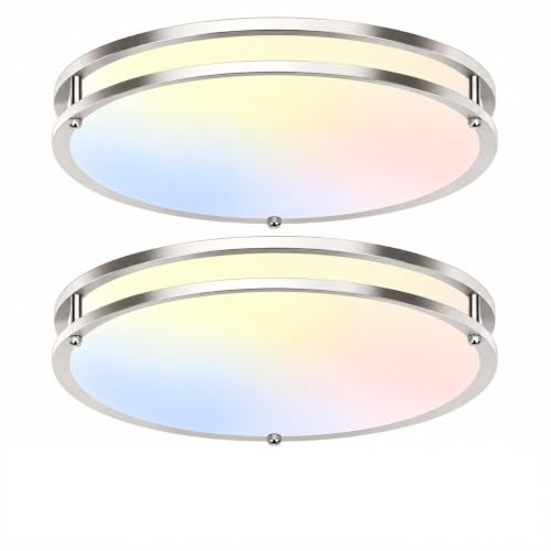Weddeg 2-Pack 16-Inch Dimmable LED Flush Mount Ceiling Light, 50W 5400 Lumen, 2700K-6500K, Brushed Nickel