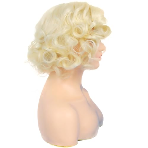 Blonde Short Curly Wavy Synthetic Wig for Women - Gold Variation Halloween Cosplay