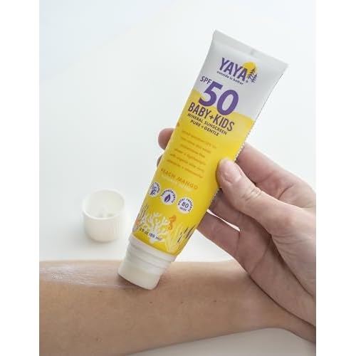 YAYA ORGANICS Baby + Kids Mineral Sunscreen with Free Sponge Applicators, SPF 50, Reef-Friendly, Non-Nano Zinc Oxide, Hypoallergenic, 3 oz, 2-pack