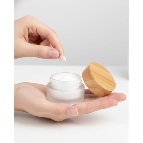 Glass Jar With Lid, 32 Pack 5 Gram Glass Containers With Lids Cosmetic Container With Wood Grain Lid Round Sample Container For Makeup,Lotion,Eye Creams,Scrub Cream,Home Travel